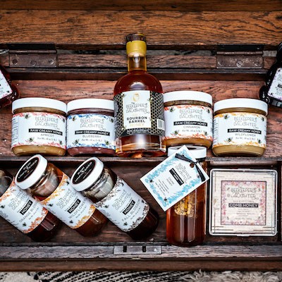 large selection of types of honey